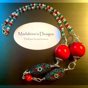Czech beaded Necklace in red, blue and white.